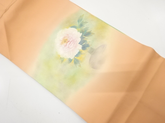 JAPANESE NAGOYA OBI / SHIOZE / HAND PAINTED / PEONY